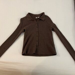 GAP Brown Ribbed Cardigan Sweater